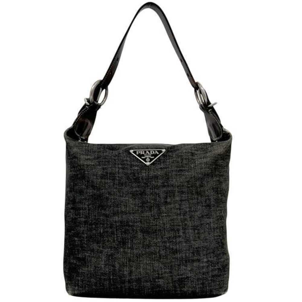 Prada Vitello Daino Leather Hobo Shoulder Bag Black Gray